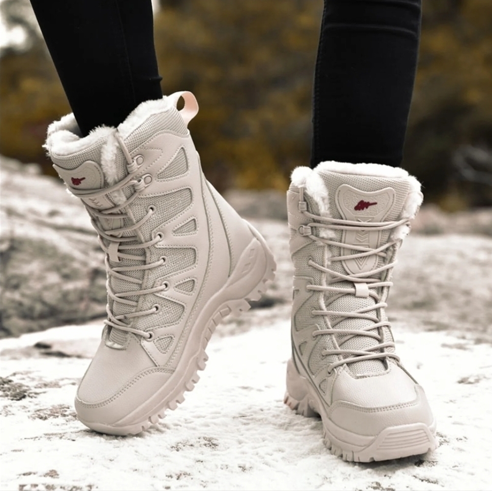 Waterproof Cream Snow Boots Outdoor Mid-tube Lace-Up Size 38EU